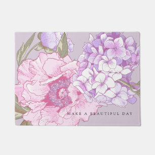 Moderne bloemige pioenroos hortensia paars roze deurmat