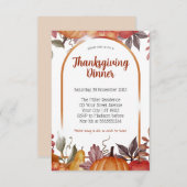 Moderne Bloemige Pompoen Thanksgiving-diner Kaart (Voorkant / Achterkant)