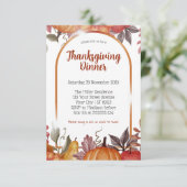 Moderne Bloemige Pompoen Thanksgiving Dinner Kaart (Staand voorkant)