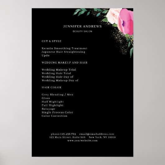 Moderne Bloemige Prijslijst Poster (Voorkant)
