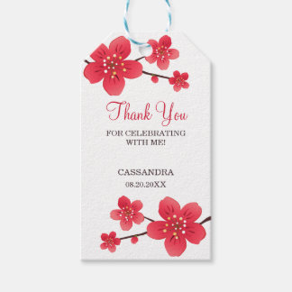 Moderne bloemige rode kersenbloesem Sakura dank u Cadeaulabel