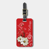Moderne bloemige ronddraaiende cirkels | rood bagagelabel (Voorkant verticaal)
