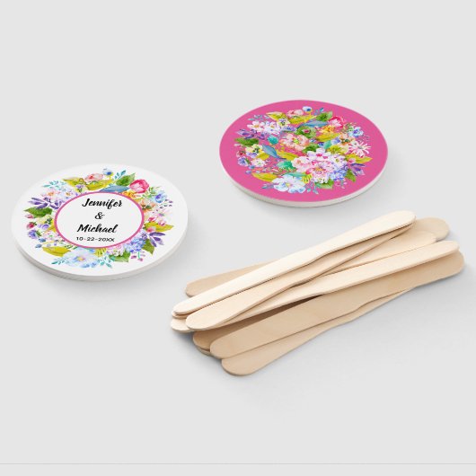 Moderne bloemige roze bruiloft gast fans handwaaier (Niet-gemonteerd)