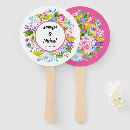 Moderne bloemige roze bruiloft gast fans handwaaier (Voorkant en achterkant)