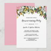 Moderne bloemige roze huisverwarmingsuitnodiging kaart (Voorkant / Achterkant)