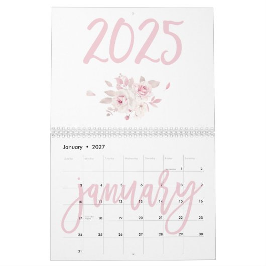 Moderne bloemige roze kalender 2025 (Jan 2027)