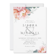 Moderne bloemige roze perzik pioenroos bruiloft