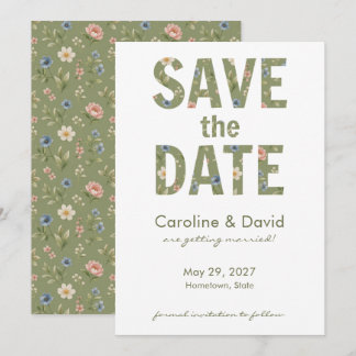 Moderne Bloemige Saliegroene Eenvoudige Trouwdag Save The Date