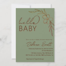 Moderne Bloemige Saliegroene Hello Baby Baby Showe