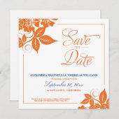 Moderne bloemige save the date-aankondiging (oranj kaart (Voorkant / Achterkant)