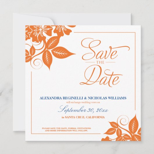 Moderne bloemige save the date-aankondiging (oranj kaart (Voorkant)
