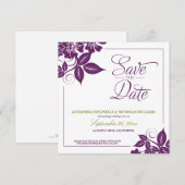 Moderne bloemige save the date-aankondiging (paars date (Voorkant / Achterkant)
