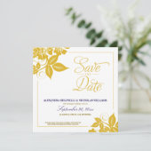 Moderne bloemige save the date-uitnodiging (goud) kaart (Staand voorkant)