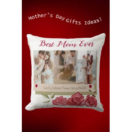 Moderne bloemige Schattigee foto Beste mam ooit Mo Kussen
