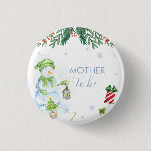 Moderne Bloemige Sneeuwman Moeder Wordt Baby Borre Ronde Button 3,2 Cm