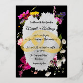 Moderne bloemige stijlvolle rand folie uitnodiging (Voorkant)