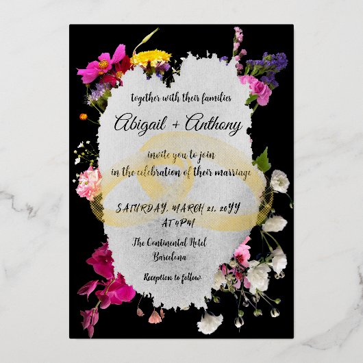 Moderne bloemige stijlvolle rand folie uitnodiging (Voorkant)