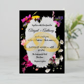 Moderne bloemige stijlvolle rand folie uitnodiging (Staand Voorkant)