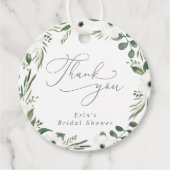 Moderne bloemige stoffige groene eucalyptus bedank bedankjes labels (Voorkant)