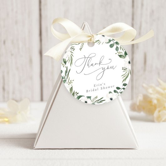 Moderne bloemige stoffige groene eucalyptus bedank bedankjes labels