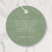 Moderne bloemige stoffige groene eucalyptus bruilo bedankjes labels (Achterkant)