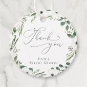 Moderne bloemige stoffige groene eucalyptus bruilo bedankjes labels (Voorkant)