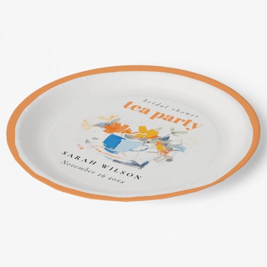 Moderne bloemige theekop bruidsshower theepartij papieren bordje (Gekanteld)