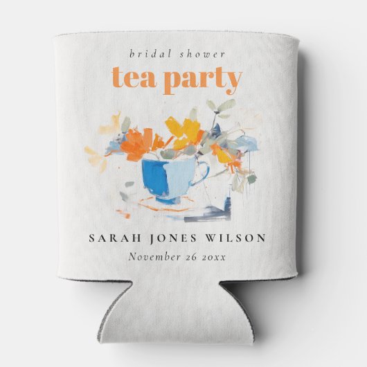 Moderne bloemige theekop bruidsshower theeparty blikjeskoeler (Achterkant)