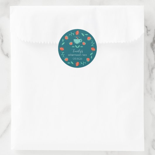 Moderne bloemige theepartij ronde sticker (Tas)