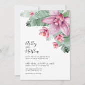 Moderne Bloemige Tropische Bruiloft Kaart (Voorkant)
