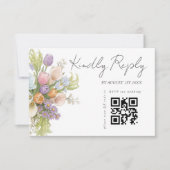 Moderne bloemige trouw-QR-code RSVP Kaartje (Voorkant)