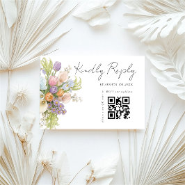 Moderne bloemige trouw-QR-code RSVP Kaartje