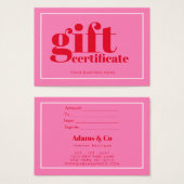 Moderne bloemige typografie Hot-roze cadeaubon Visitekaartje (Voorkant /achterkant)
