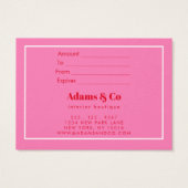 Moderne bloemige typografie Hot-roze cadeaubon Visitekaartje (Achterkant)
