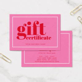 Moderne bloemige typografie Hot-roze cadeaubon Visitekaartje