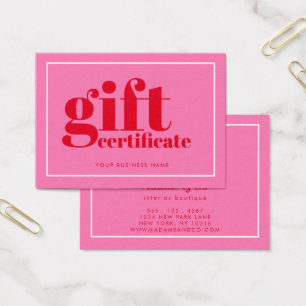 Moderne bloemige typografie Hot-roze cadeaubon Visitekaartje