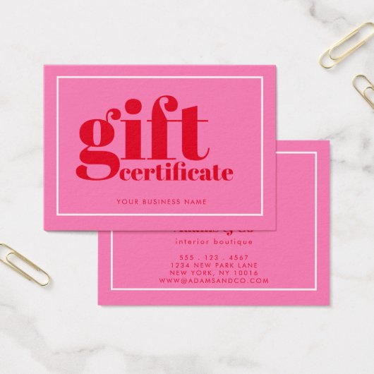 Moderne bloemige typografie Hot-roze cadeaubon Visitekaartje (Kantoor)