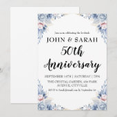 moderne bloemige uitnodigingen voor 50-jarig jubil (Voorkant / Achterkant)