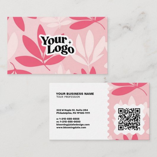 Moderne bloemige visitekaart – QR-code & logo Visitekaartje (Voorkant / Achterkant)