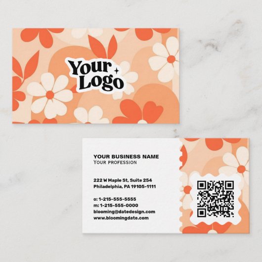 Moderne bloemige visitekaart – QR-code & logo Visitekaartje (Voorkant / Achterkant)