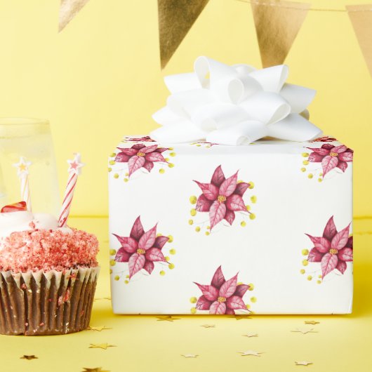 Moderne bloemige warme rode kerst cadeaupapier (Verjaardagsfeest)