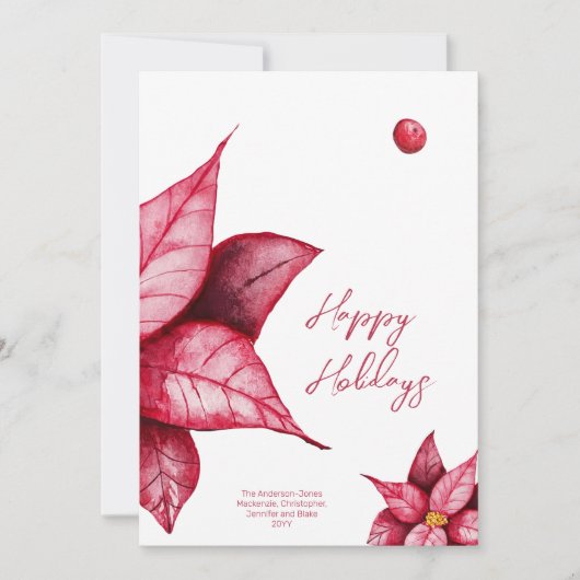 Moderne bloemige warme rode kerst feestdagenkaart (Voorkant)