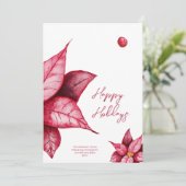 Moderne bloemige warme rode kerst feestdagenkaart (Staand voorkant)