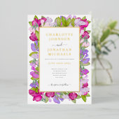 Moderne Bloemige Watercolor Elegante Gouden Bruilo Folie Uitnodiging (Staand Voorkant)