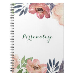 Moderne Bloemige Waterverf Elegante Chic Aangepast Notitieboek