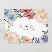 Moderne Bloemige Waterverf Elegante Save the Date Aankondigingskaart (Voorkant / Achterkant)