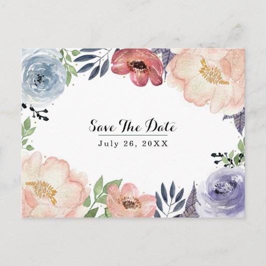 Moderne Bloemige Waterverf Elegante Save the Date Aankondigingskaart (Voorkant)