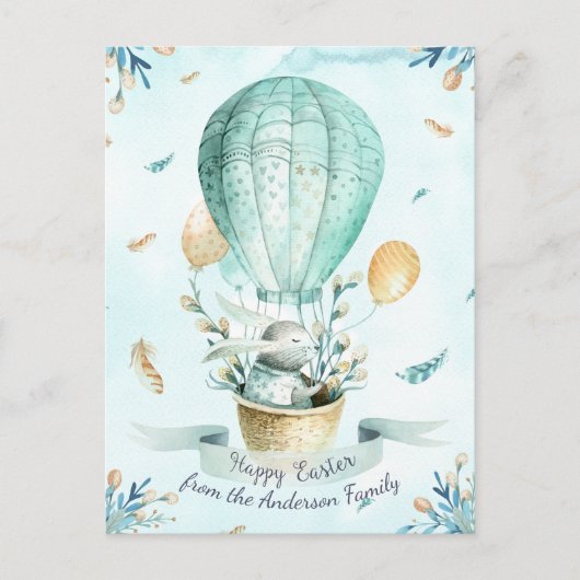 Moderne bloemige Waterverf Happy Easter Bunny Feestdagenkaart (Voorkant)