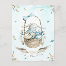 Moderne bloemige Waterverf Happy Easter Bunny Feestdagenkaart