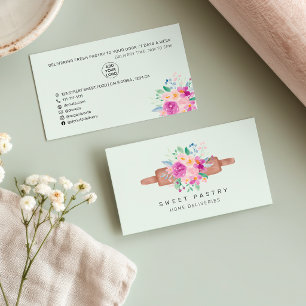 Moderne bloemige waterverf pastelerie deegroller visitekaartje